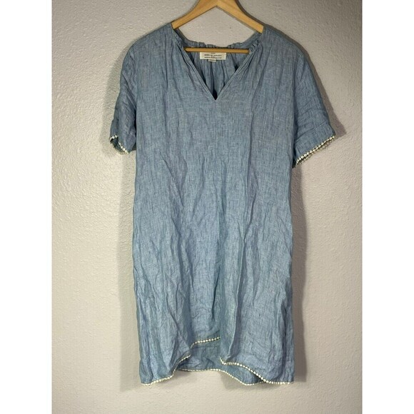 Birds of Paradis Trovata Anthropologie Blue Linen Dress Small - Picture 1 of 7